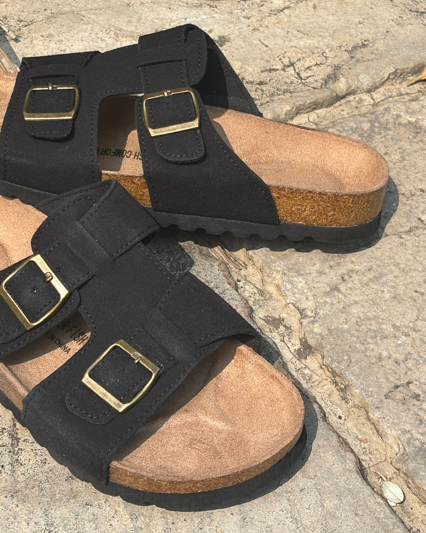 DOUBLE BUCKLE CORK SANDALS