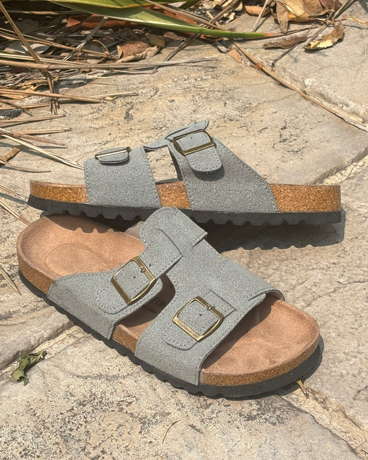 DOUBLE BUCKLE CORK SANDALS